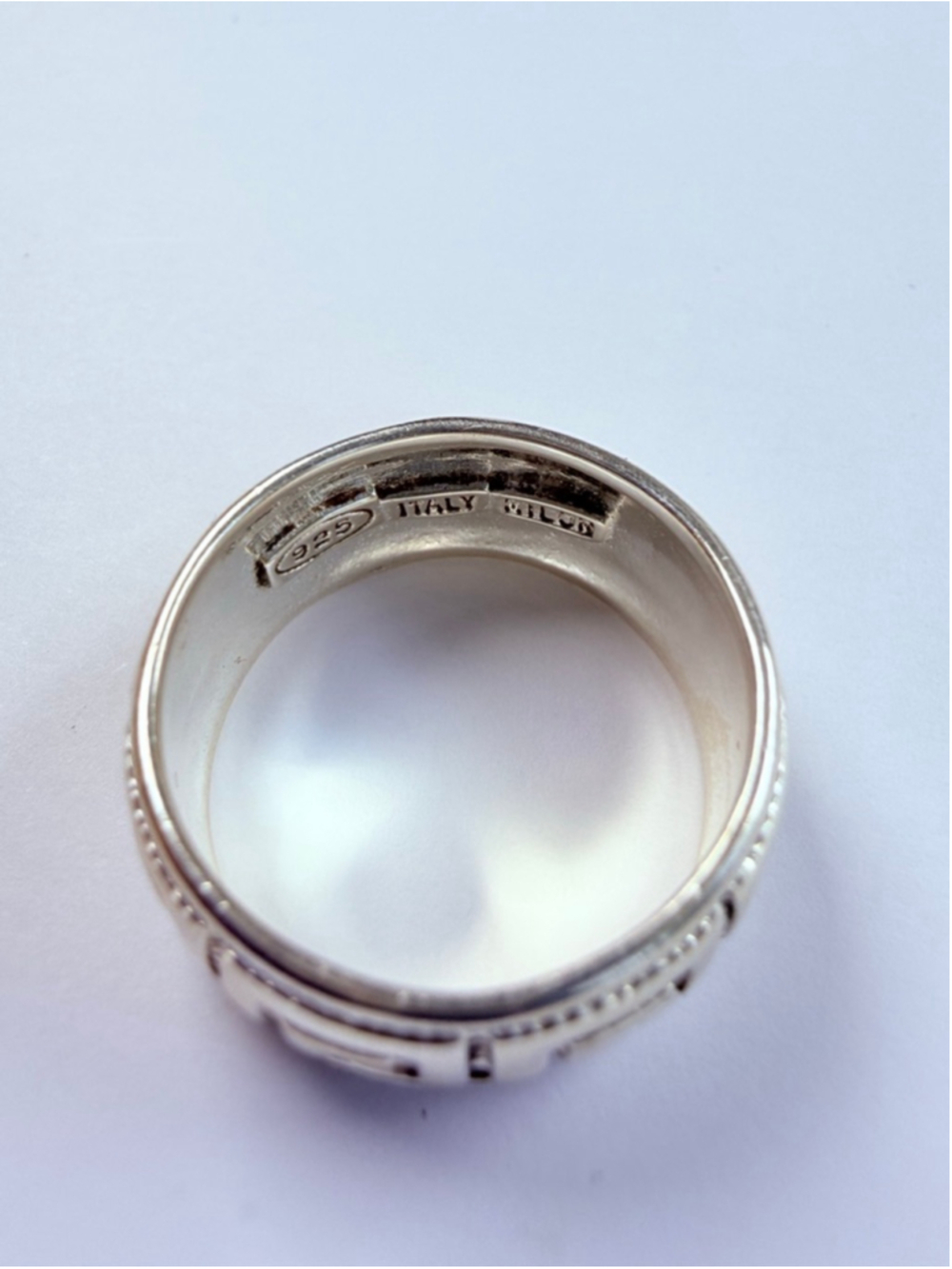 Milor Engraved Greek Key Versace Style 925 Sterling Silver 9MM Band Ring Italy - Picture 4 of 6